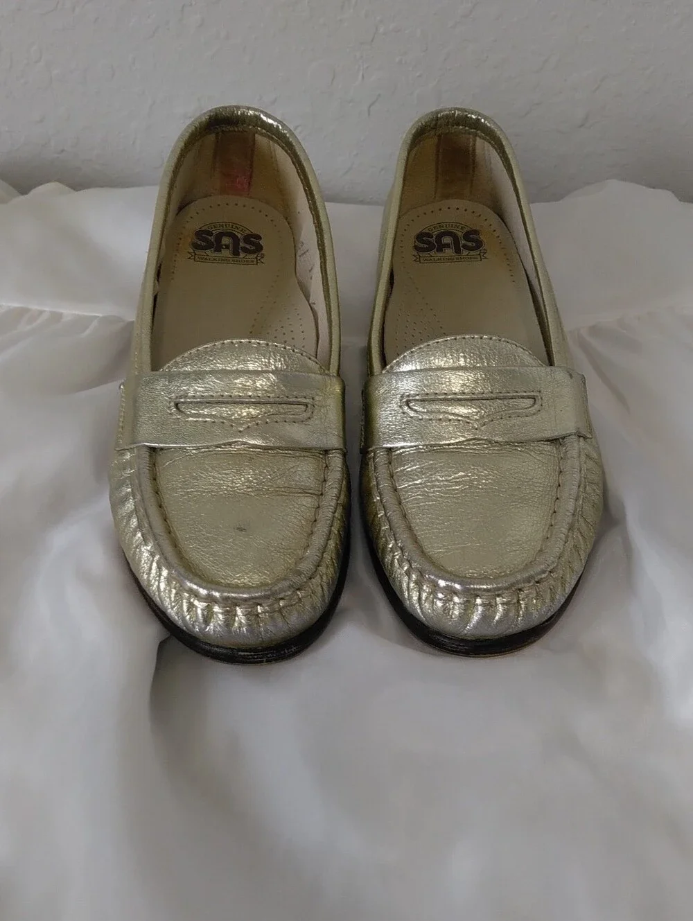 SAS Women's Metallic Gold Perforated Slip-On Flat